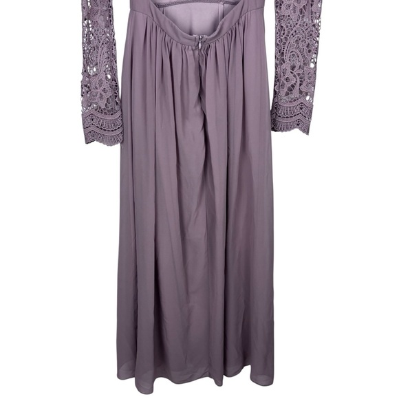 LULUS AWAKEN MY LOVE DUSTY LAVENDER LACE LONG SLEEVE CHIFFON MAXI DRESS - Picture 8 of 14